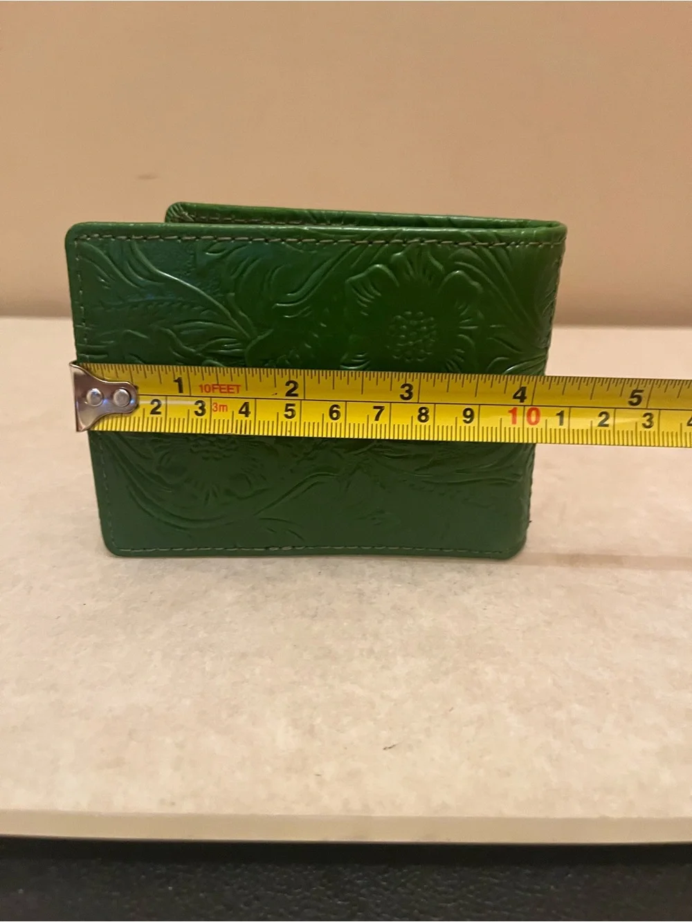 Green Embossed Leather Bifold Wallet